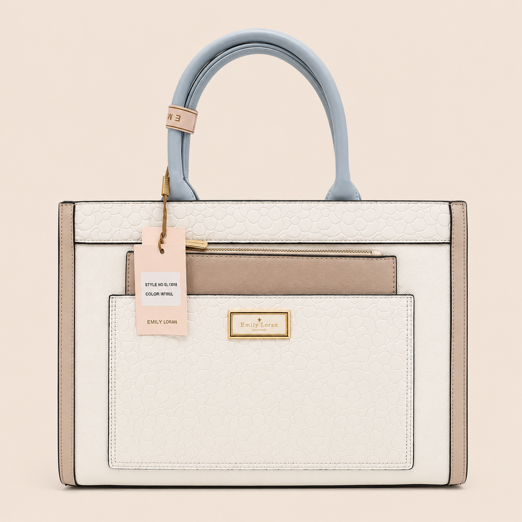 Emily Loran Floral-Embossed Structured Tote with Pouch