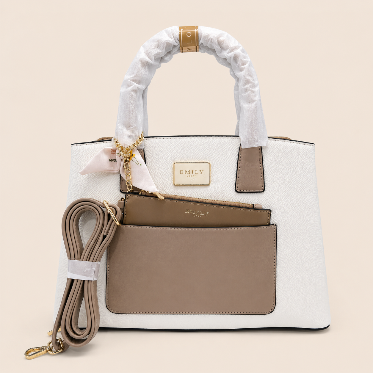Emily Loran Two-Tone Structured Tote with Pouch & Sling