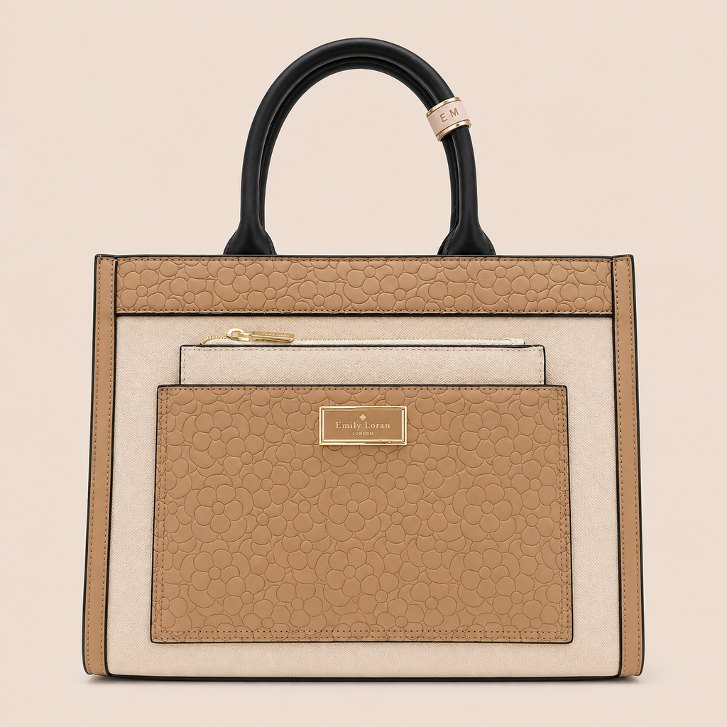 Emily Loran Floral-Embossed Structured Tote with Pouch