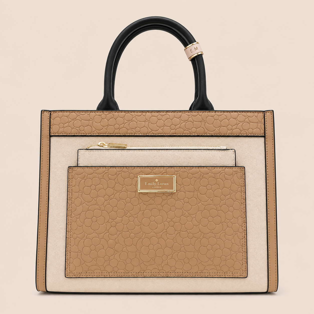 Emily Loran Floral-Embossed Structured Tote with Pouch