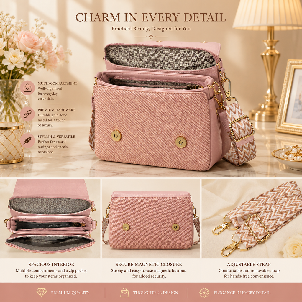 BellaVie Blush Pink Textured Crossbody Bag / Sling
