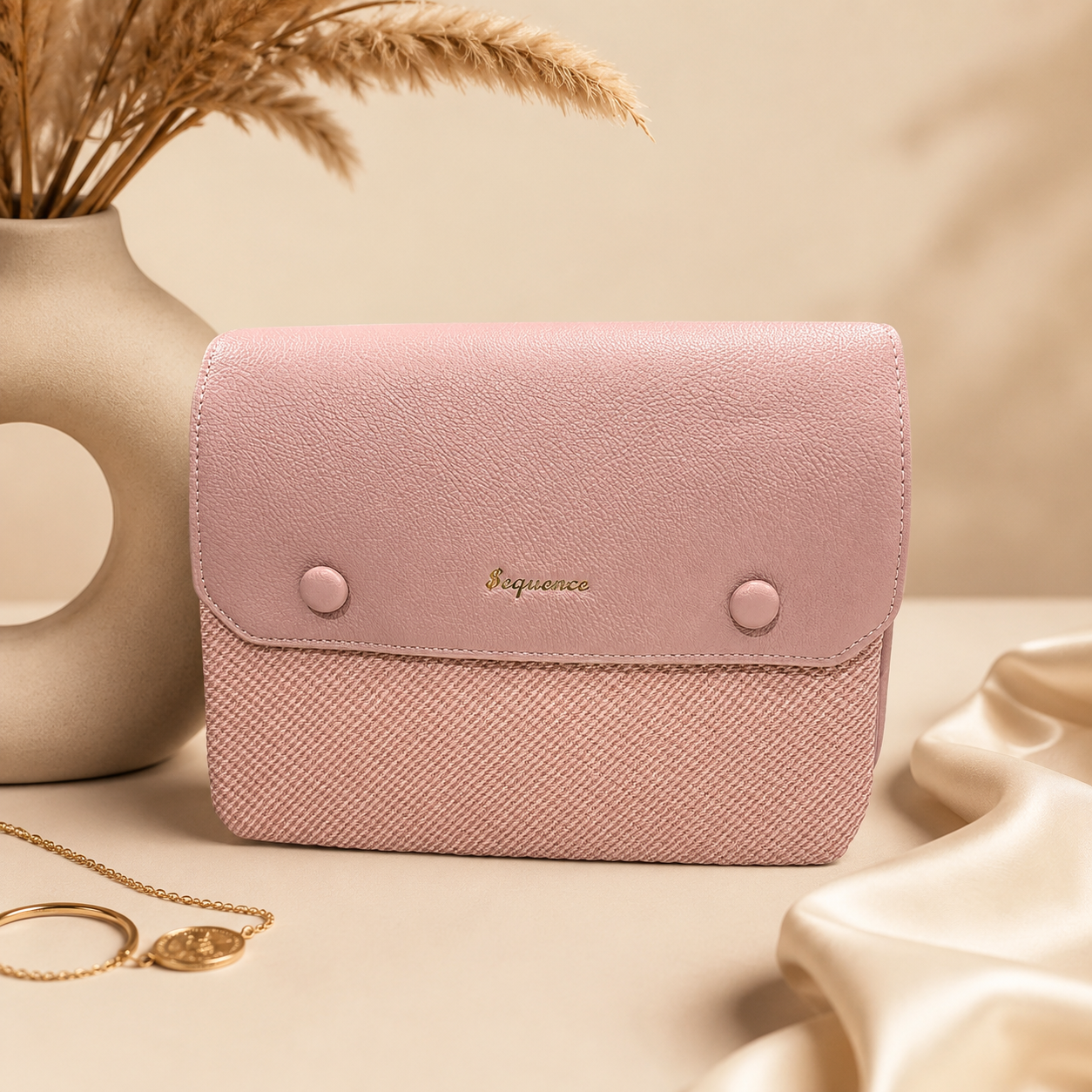 BellaVie Blush Pink Textured Crossbody Bag / Sling
