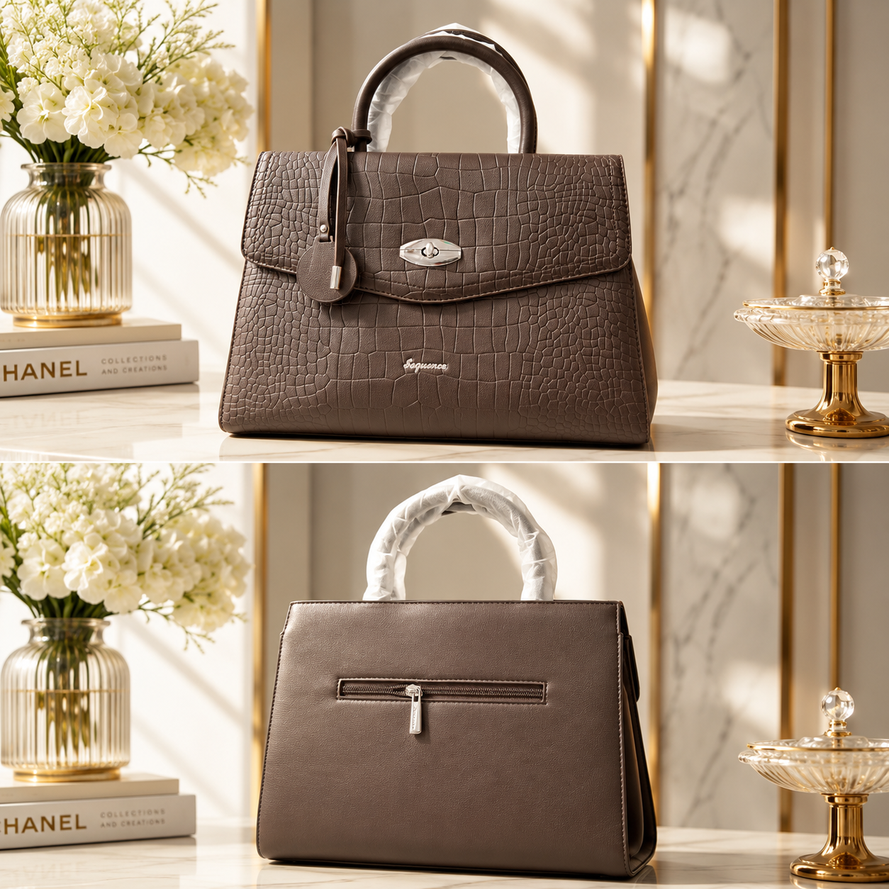 Bellavie Croc-Embossed Structured Handbag